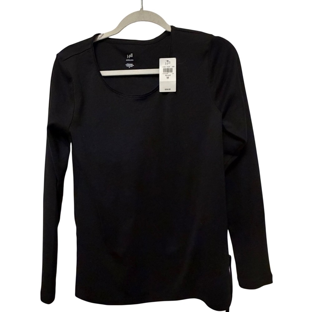 J. Jill Perfect Pima Cotton Long Sleeve Scoop Neck Tee Black Size M NWT Basics